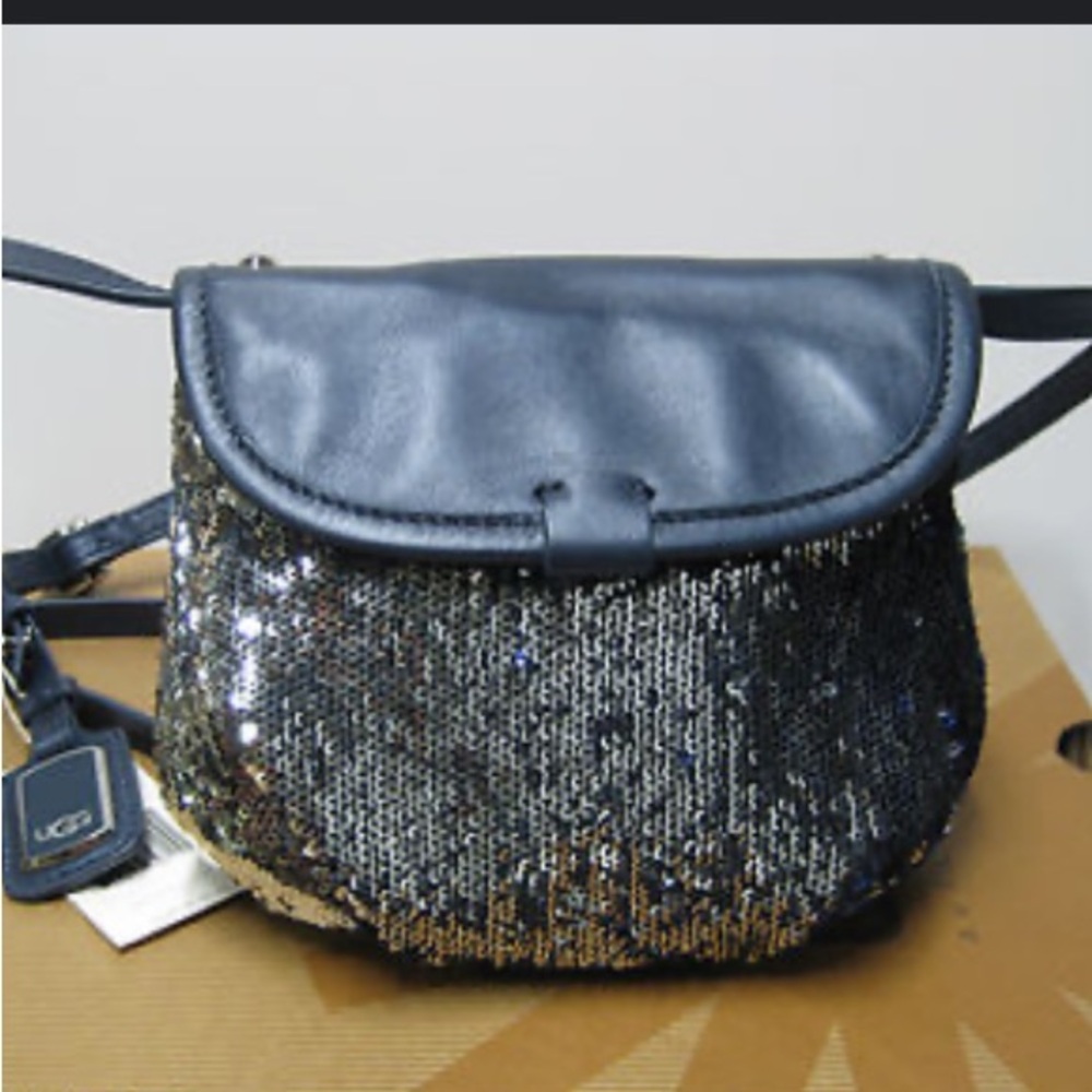RARE Like new UGG VINTAGE BRUSHED SEQUINS BLACK CROSSBODY BAG